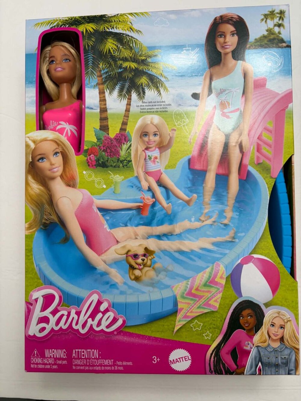 Barbie Doll and Pool Playset, Blonde with Pool, Slide, Accessories